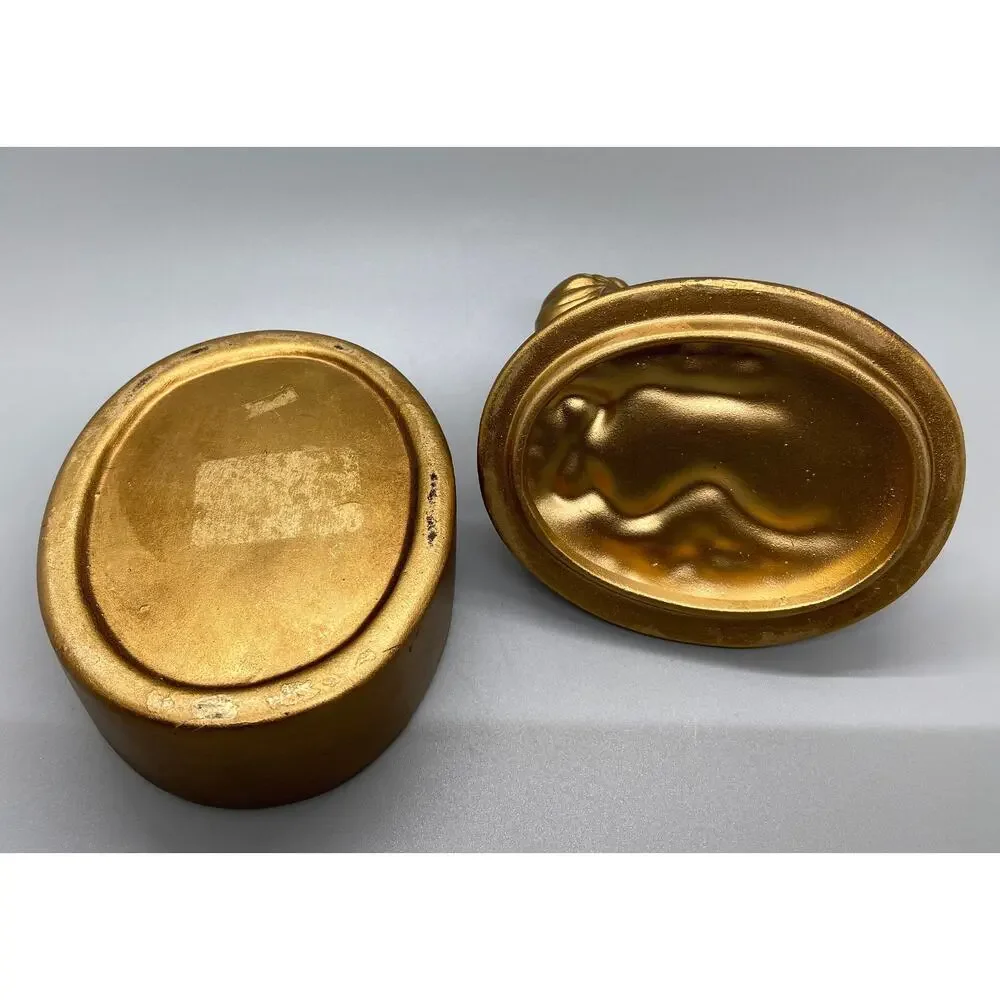 Vintage Ceramic Gold Toned Angel Cherub Trinket Box Jewelry Box Valentines Day